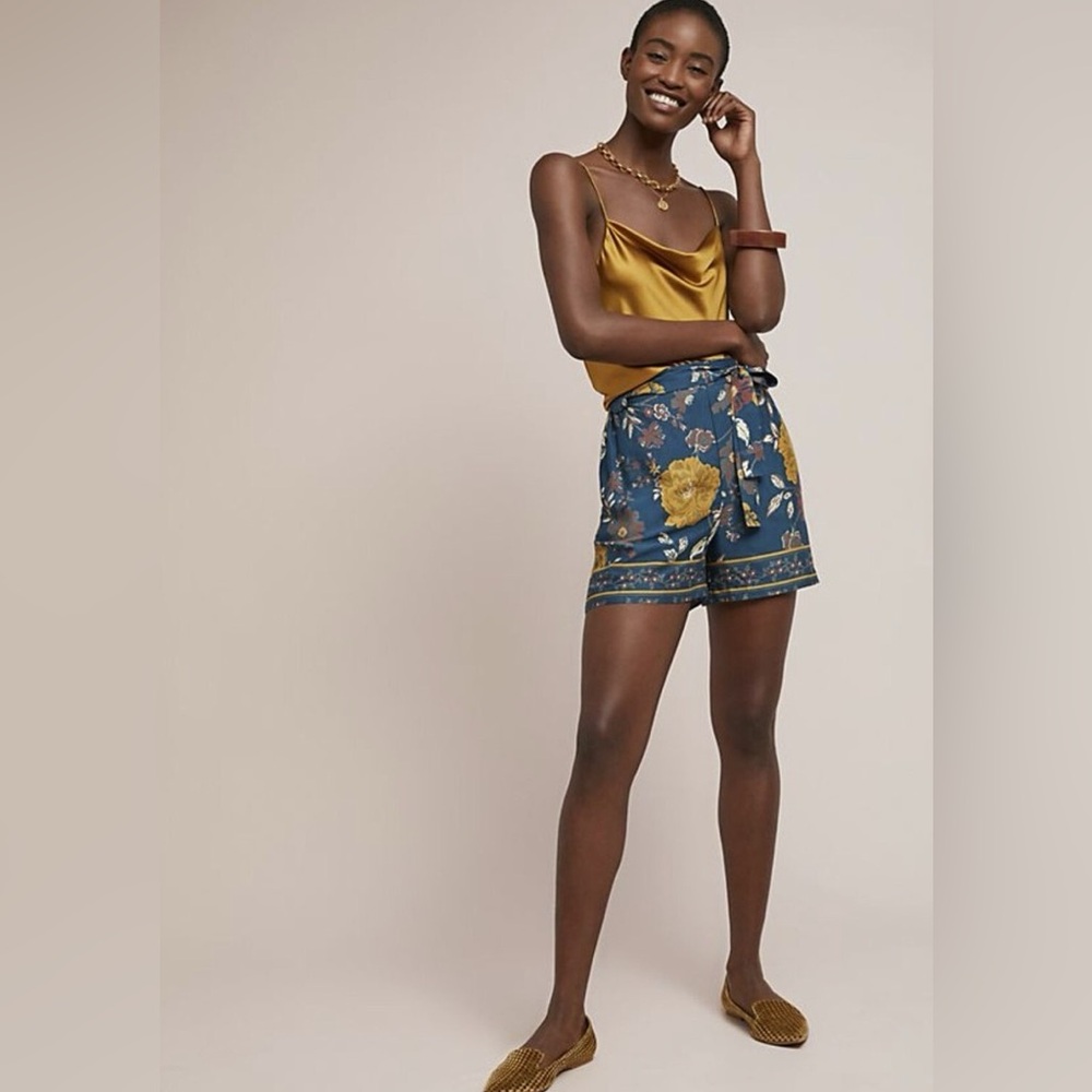 Anthropologie Dolan Brindley High Waist Floral Blue Shorts